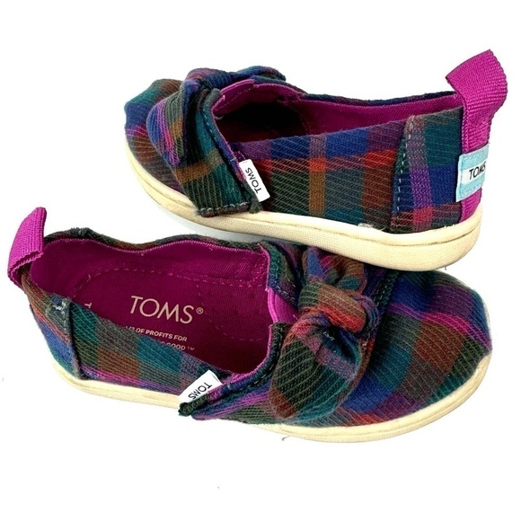 TOMS Toddler Girl's Sz 7 Multicolored Flannel Plaid Alpargata Loafer Flats Shoes - Picture 1 of 8